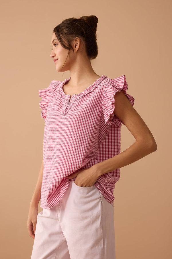 Peyton Gingham Top In  Light Pink - Myra USA