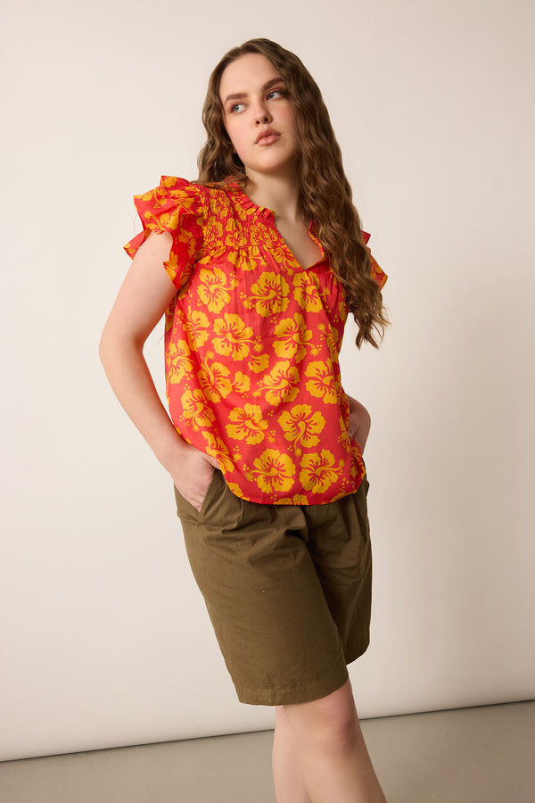 Love of	Lydia Floral Top In Orange - Myra USA
