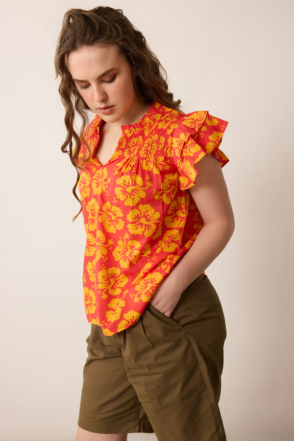 Love of	Lydia Floral Top In Orange - Myra USA
