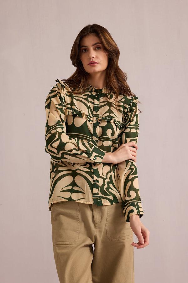 Valeria's Grace Top In Off White and Green - Myra USA