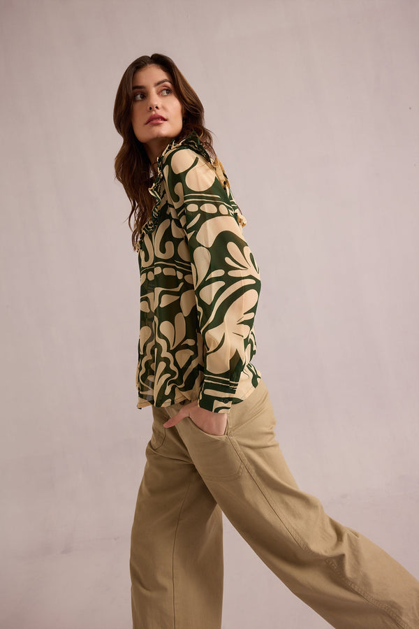 Valeria's Grace Top In Off White and Green - Myra USA