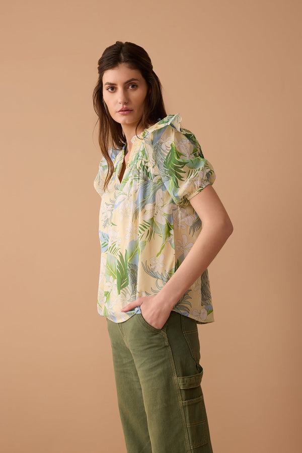 Laura Lee's Print Top In Yellow and Green - Myra USA