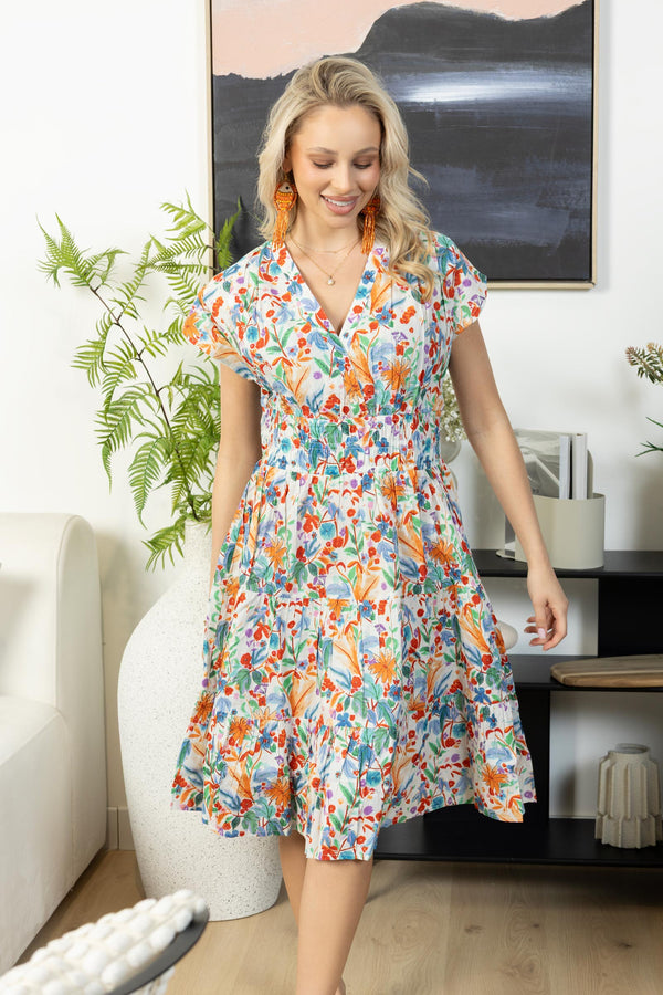 Glorious Morn Empire Waist Dress In Multicolor - Myra USA