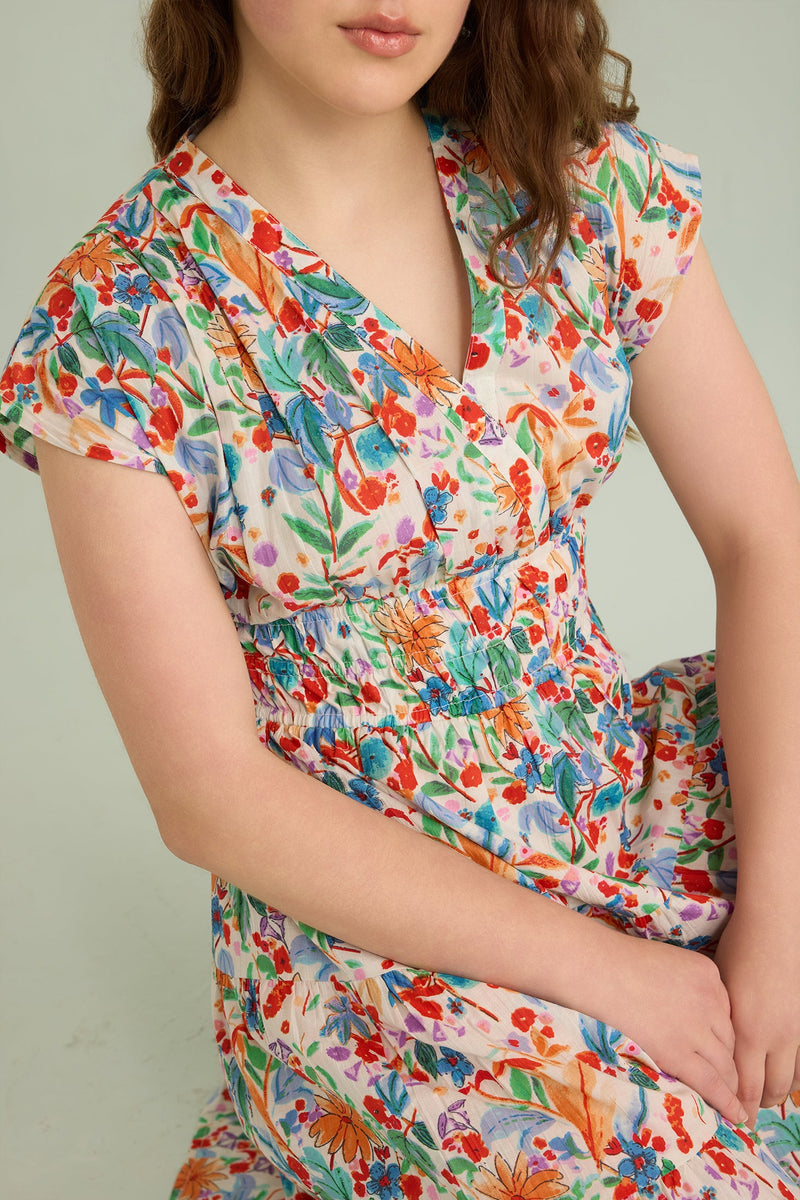 Glorious Morn Empire Waist Dress In Multicolor