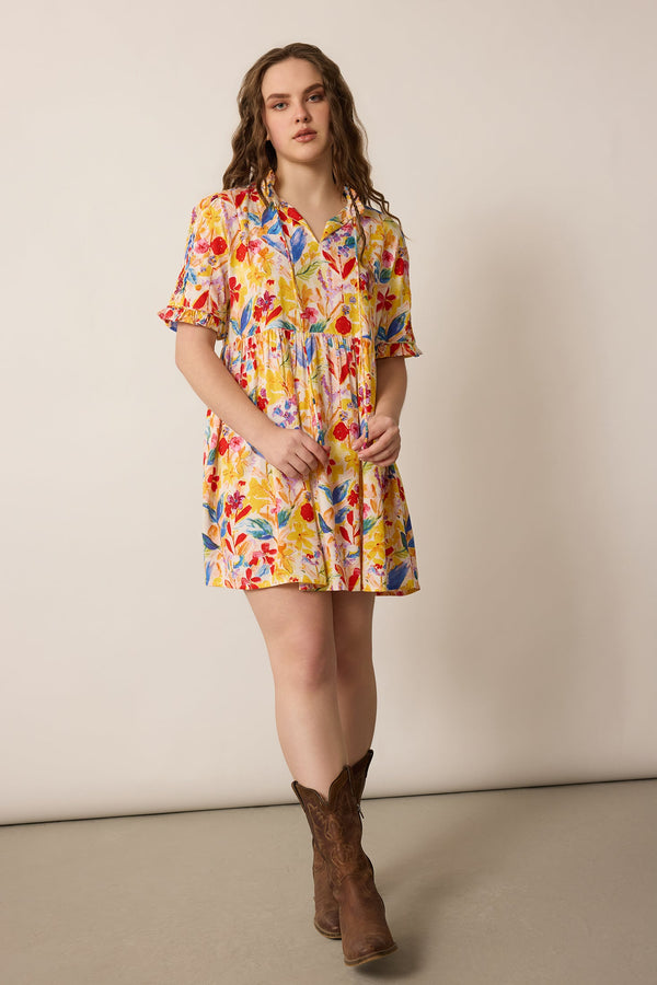 Camellia Floral Pattern Dress  In Multicolor