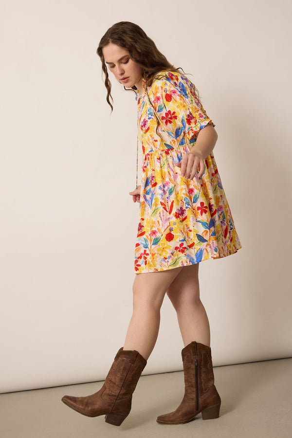 Camellia Floral Pattern Dress  In Multicolor