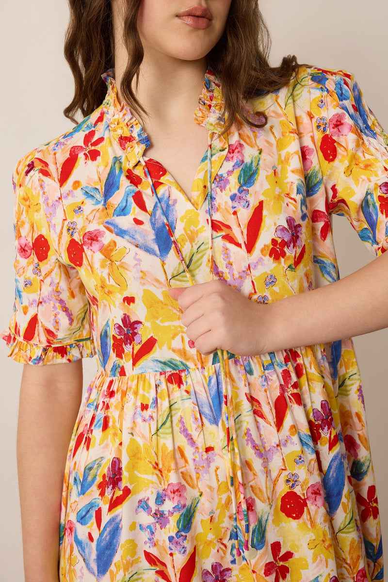 Camellia Floral Pattern Dress  In Multicolor