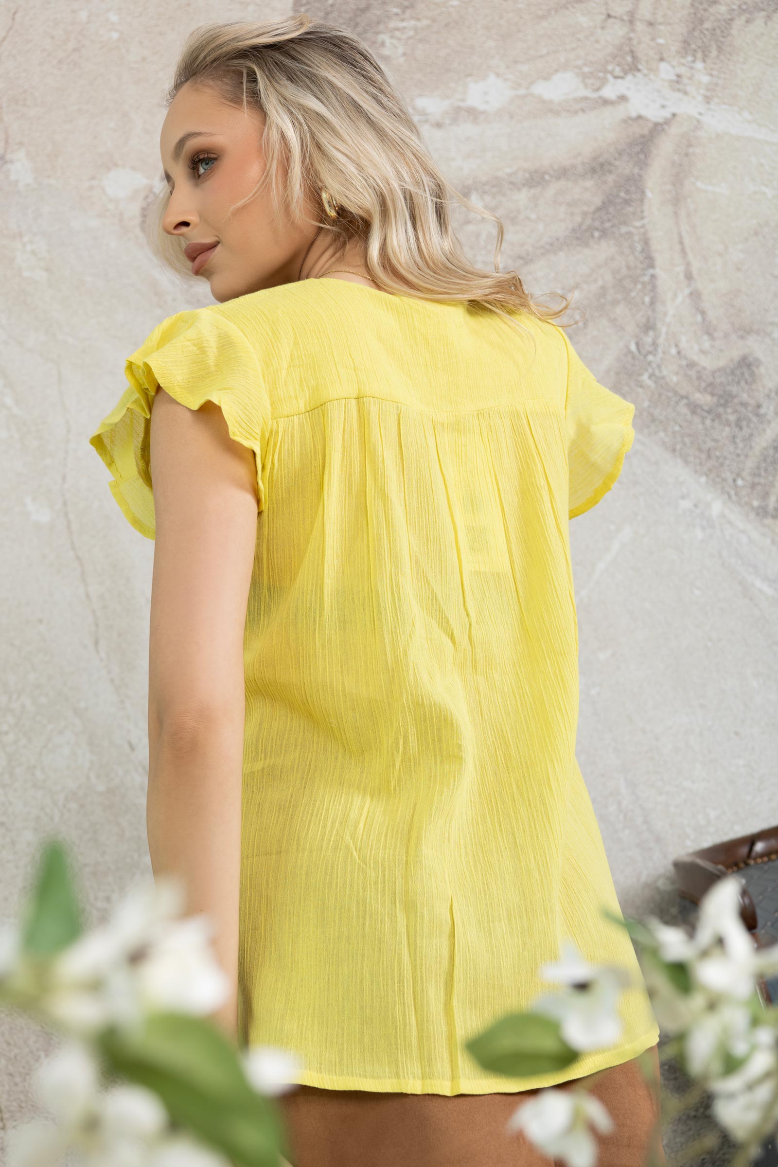 Calanthe Embroidered Top In Yellow - Myra USA