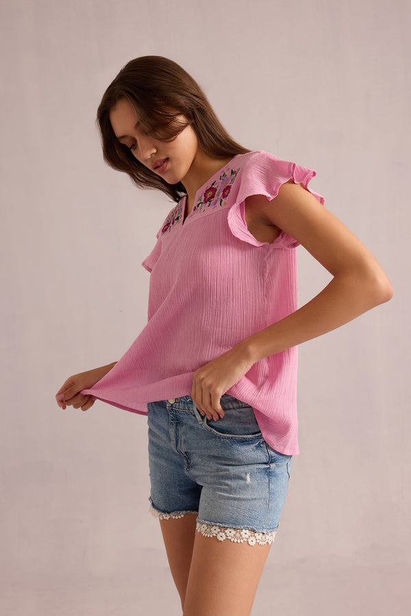 Calanthe Embroidered Top In Pink - Myra USA