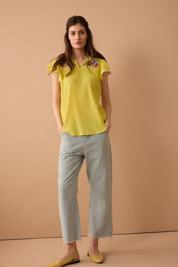 Calanthe Embroidered Top In Yellow