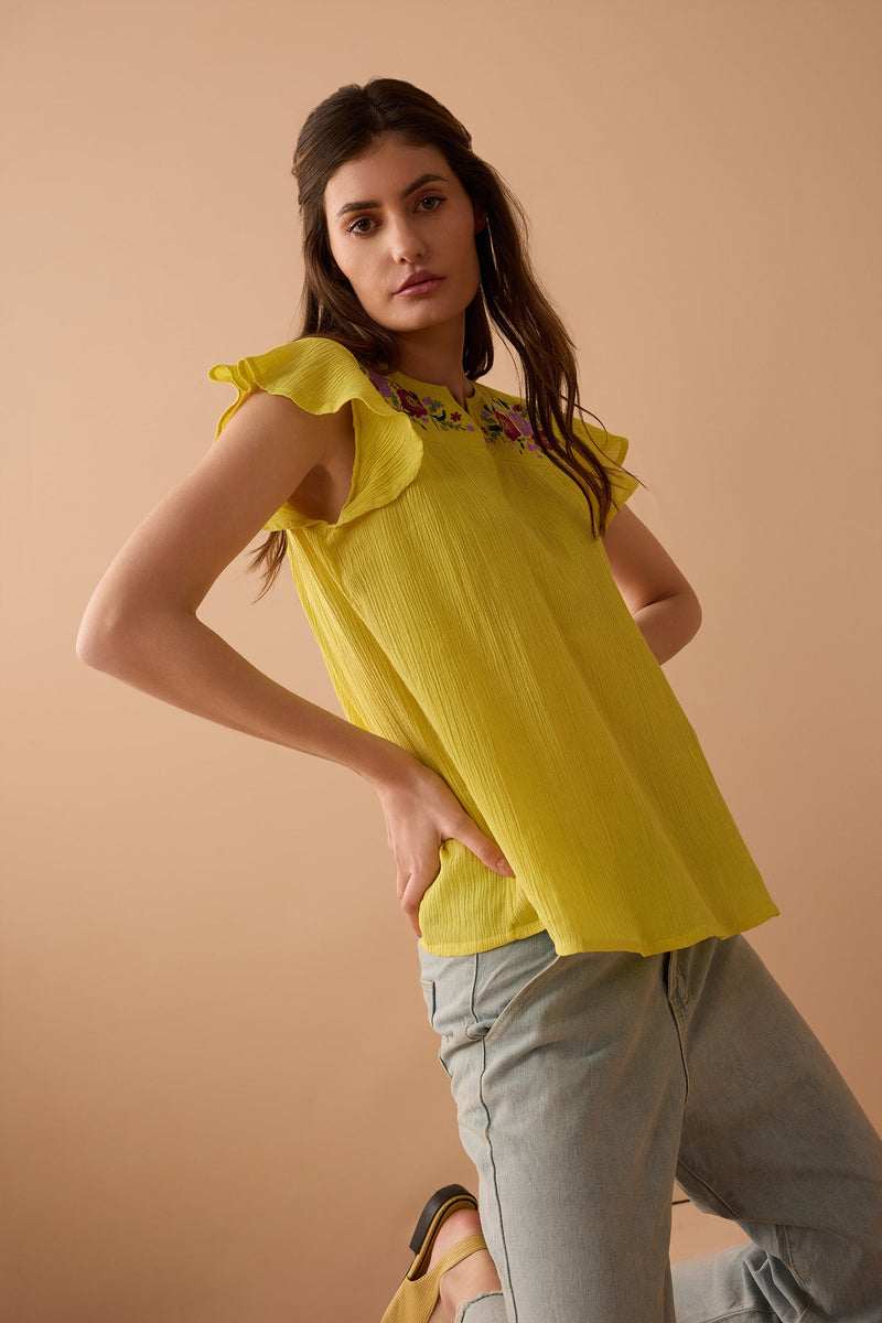 Calanthe Embroidered Top In Yellow