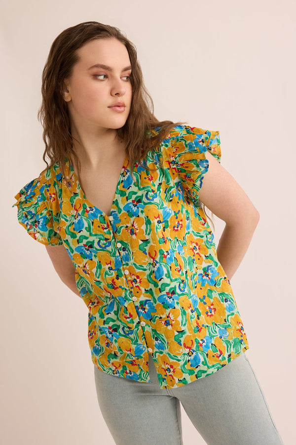 Leilani Floral Pattern Top In Yellow and Blue