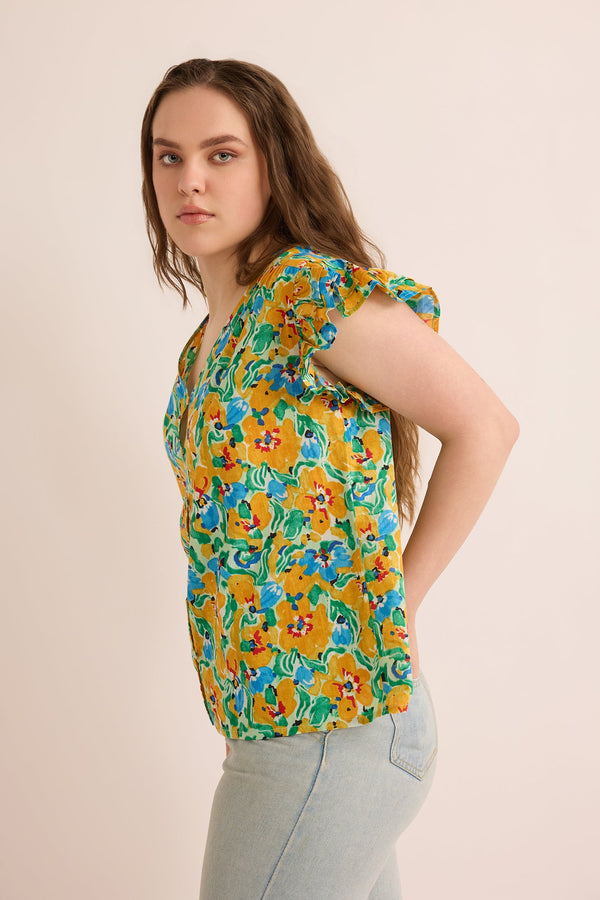 Leilani Floral Pattern Top In Yellow and Blue