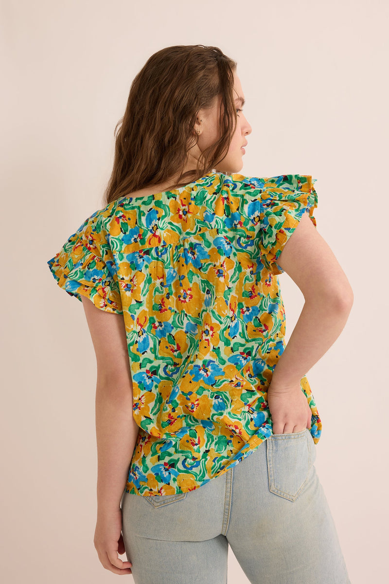 Leilani Floral Pattern Top In Yellow and Blue