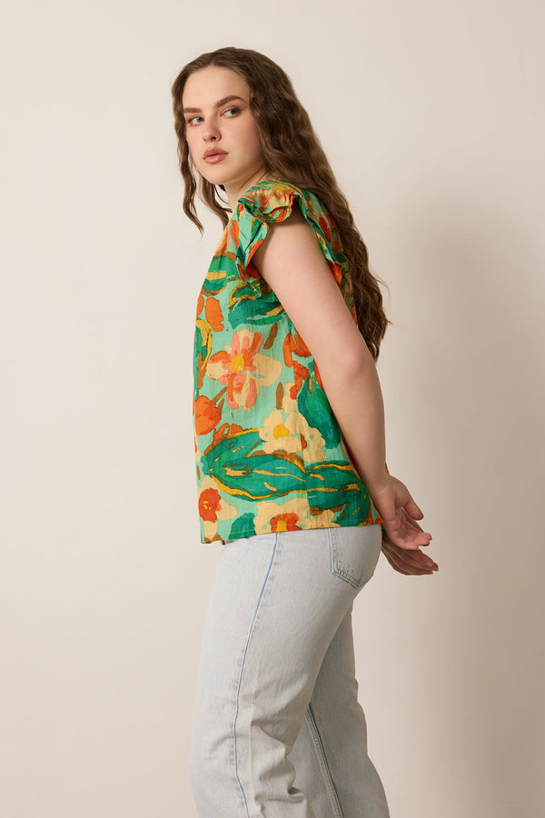 Leilani Floral Pattern Top In Green - Myra USA