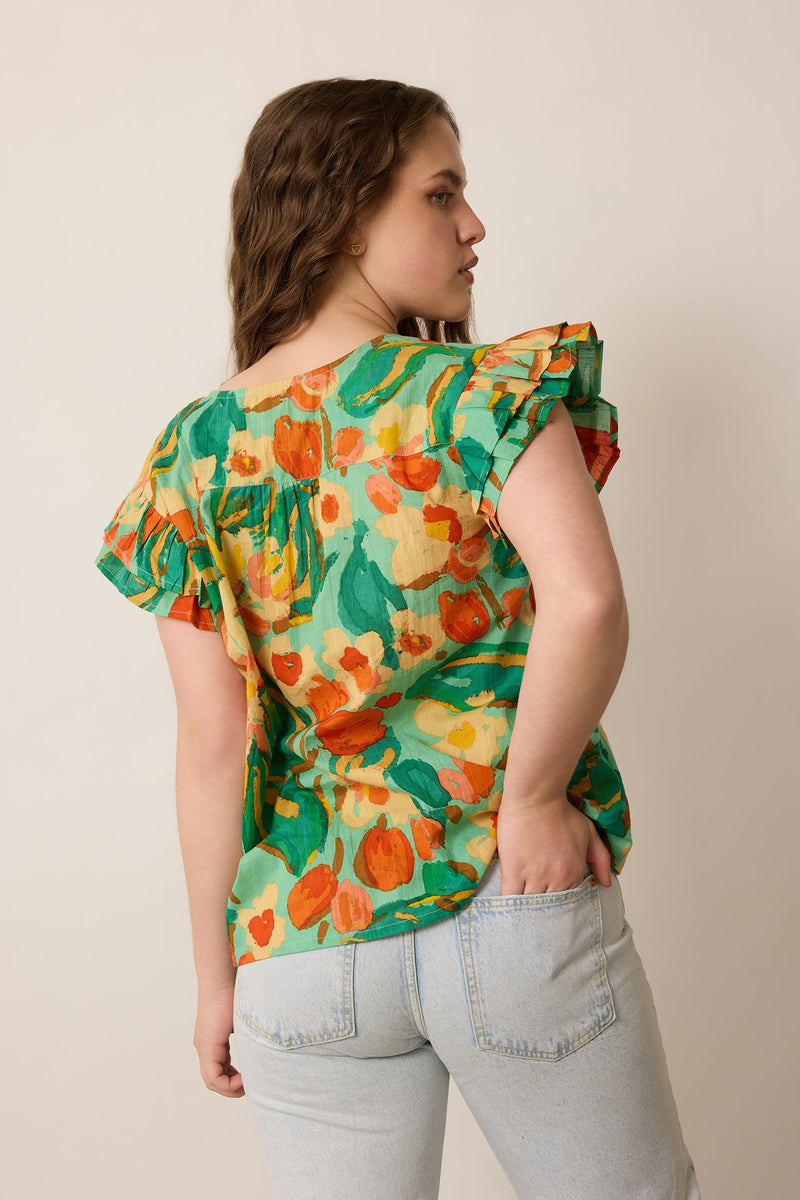 Leilani Floral Pattern Top In Green