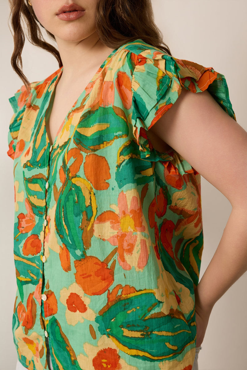 Leilani Floral Pattern Top In Yellow and Blue