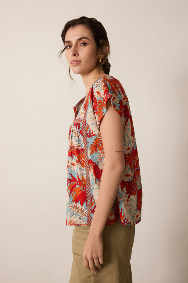Posey Floral Print Top  In Multicolor - Myra USA