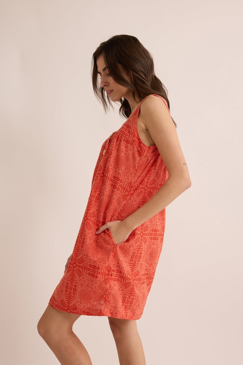 Talia Tribal Pattern Dress  In Peach