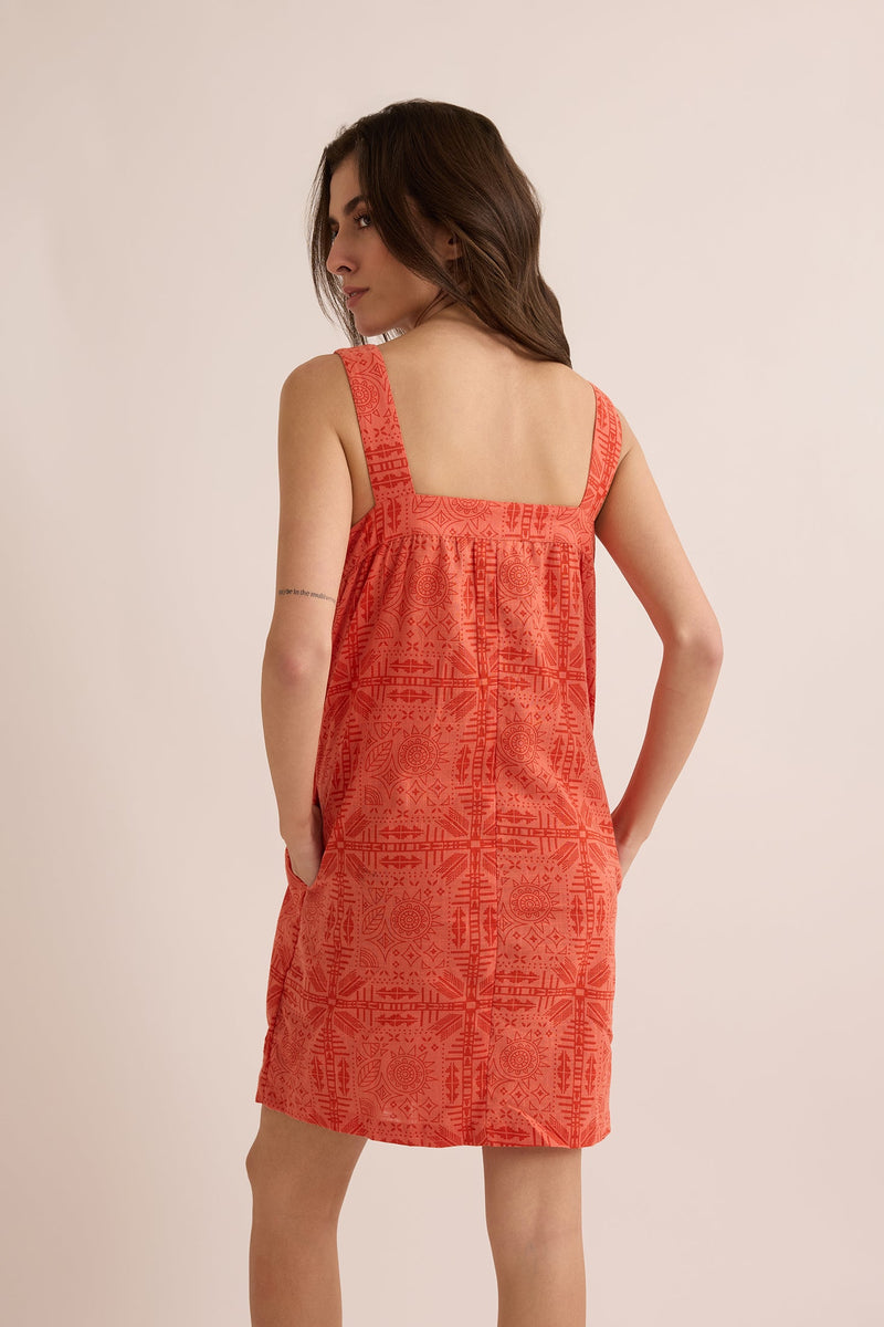 Talia Tribal Pattern Dress  In Peach