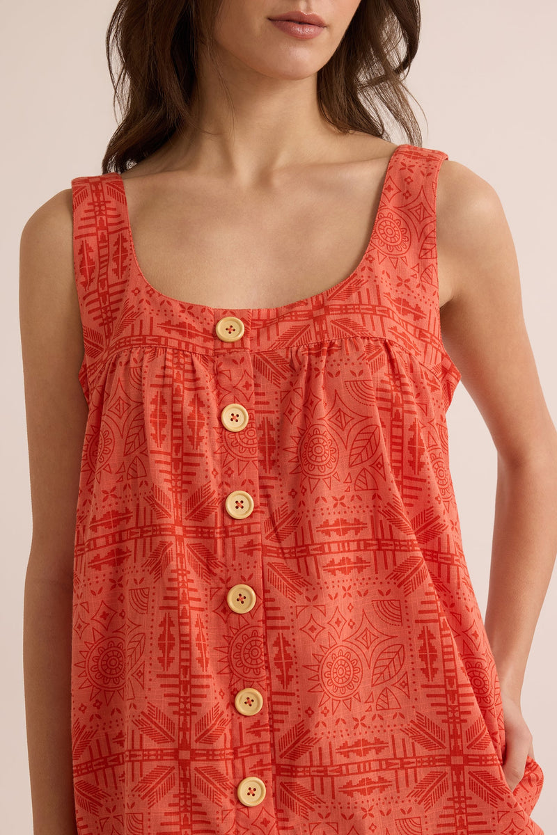 Talia Tribal Pattern Dress  In Peach