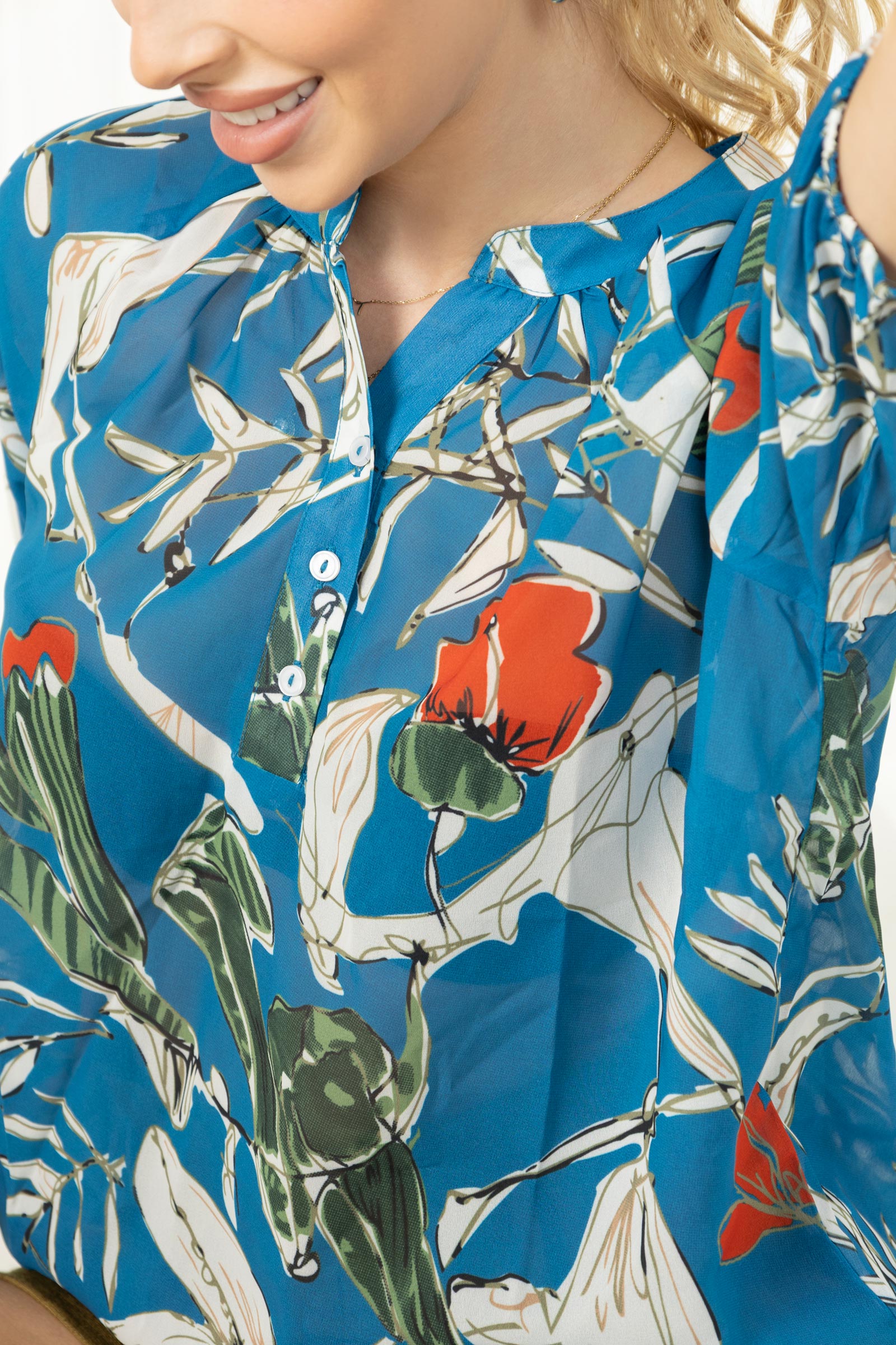 Plumeria Passion Top In Blue - Myra USA