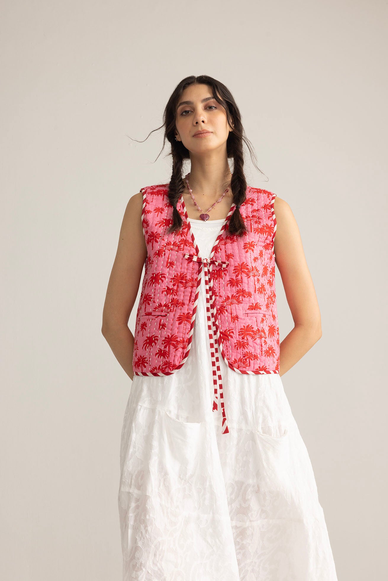Bohera Sunset Palms Cotton Jacket in Blush Pink