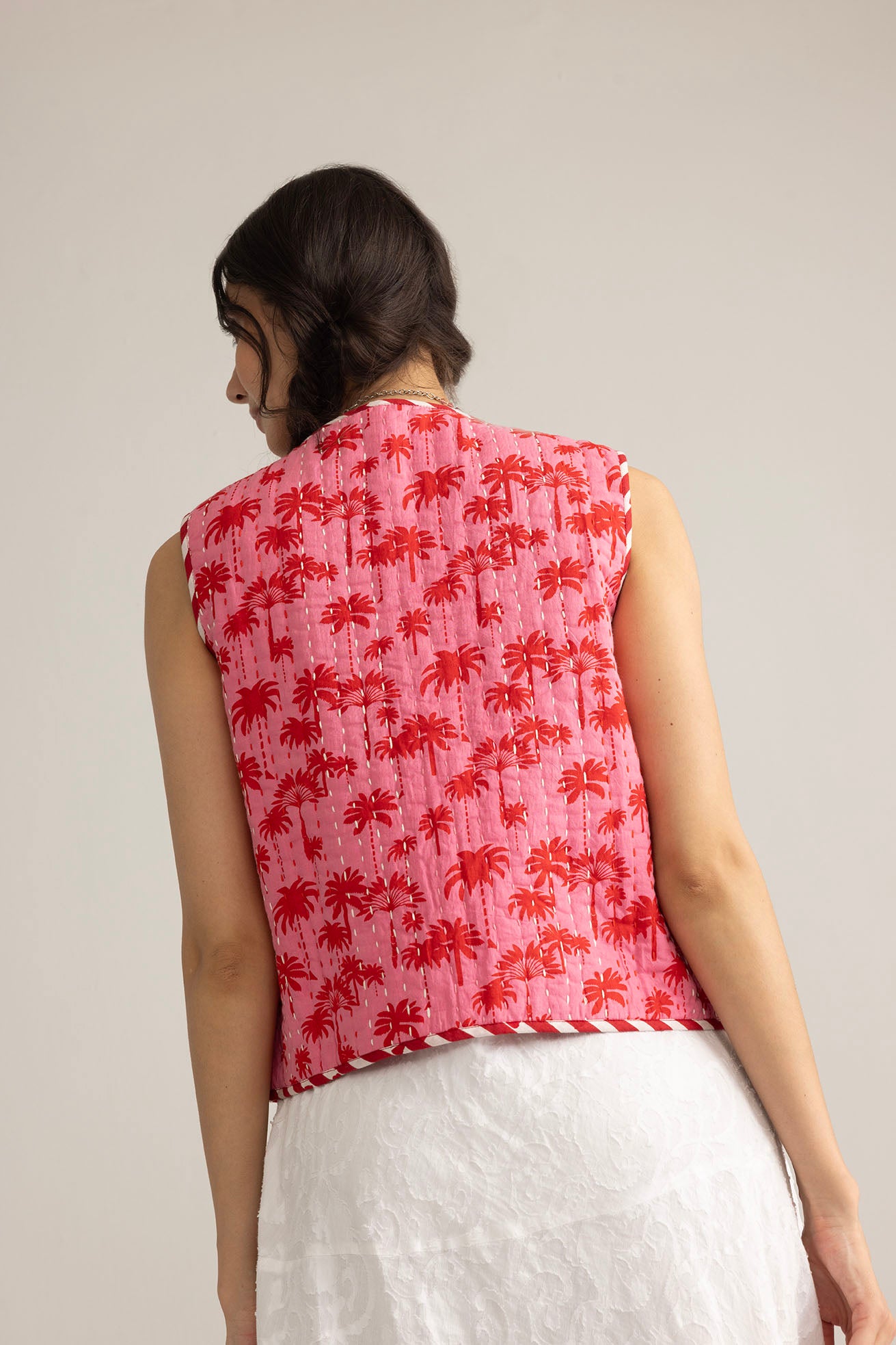 Bohera Sunset Palms Cotton Jacket in Blush Pink