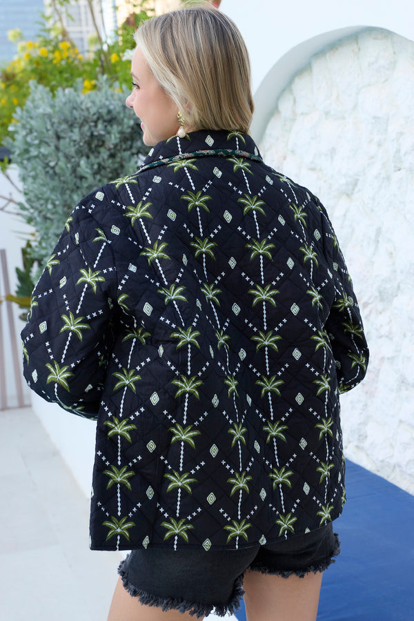 Everglade Dreams Cotton Jacket in Midnight Black & Green - Myra USA