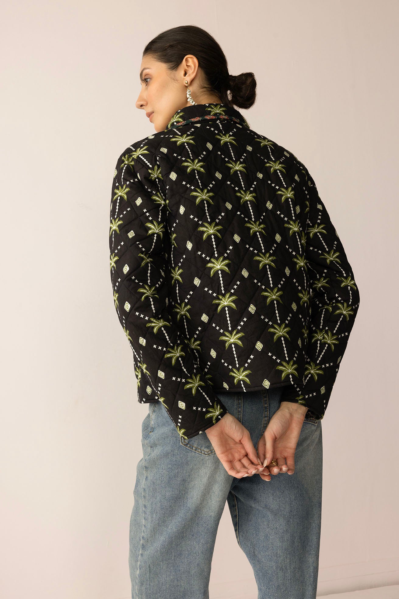 Everglade Dreams Cotton Jacket in Midnight Black & Green