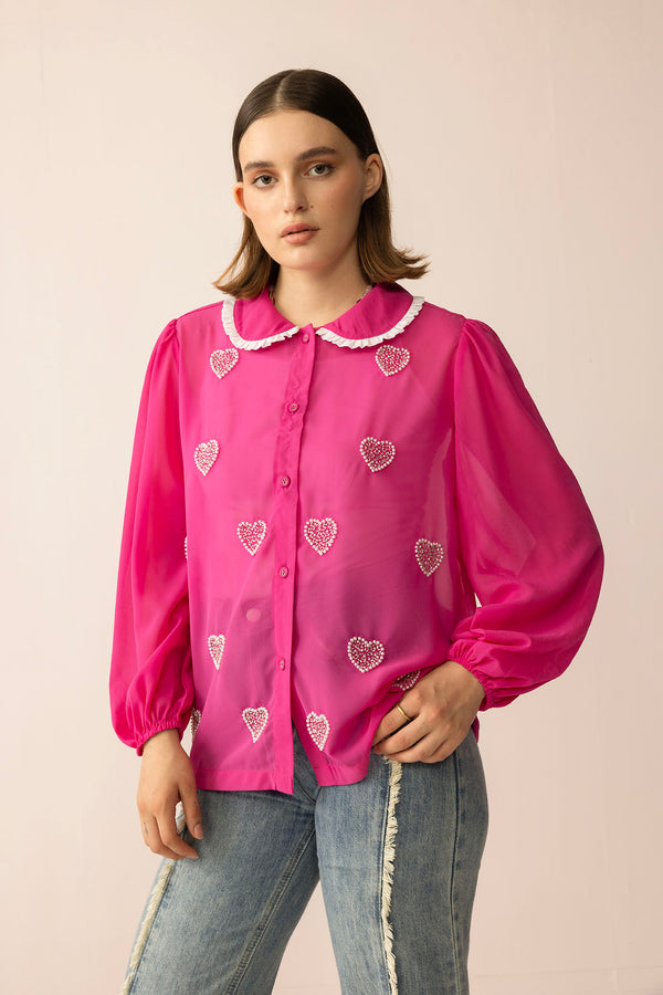 Lovestone County Beaded Shirt in Wild Pink - Myra USA