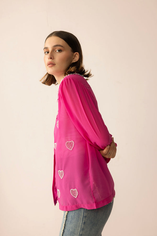 Lovestone County Beaded Shirt in Wild Pink - Myra USA