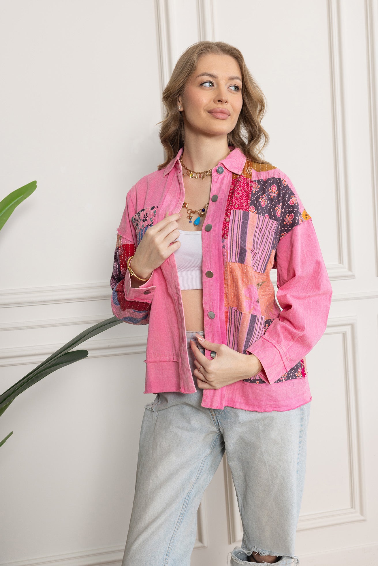 Wildberry Patchwork Shacket in Faded Pink - Myra USA