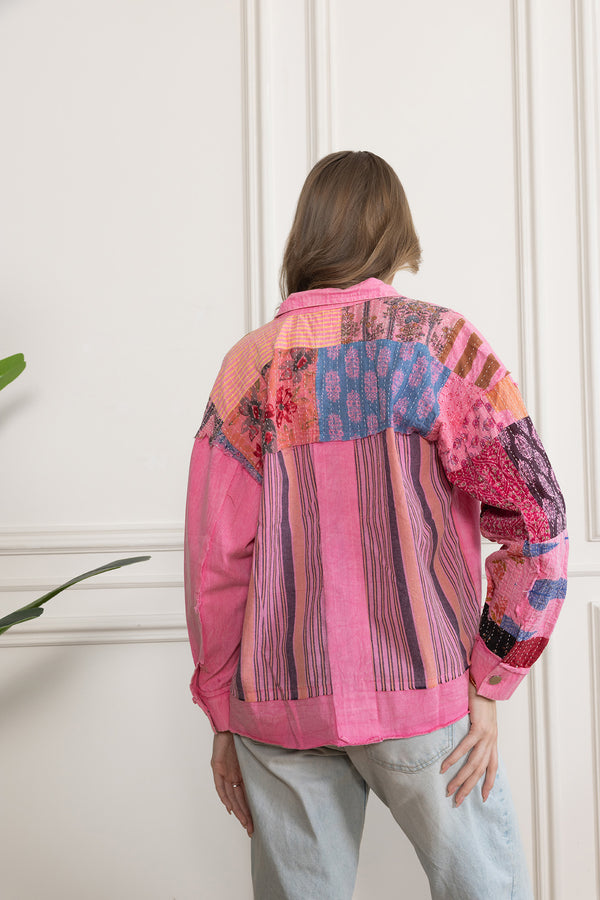 Wildberry Patchwork Shacket in Faded Pink - Myra USA