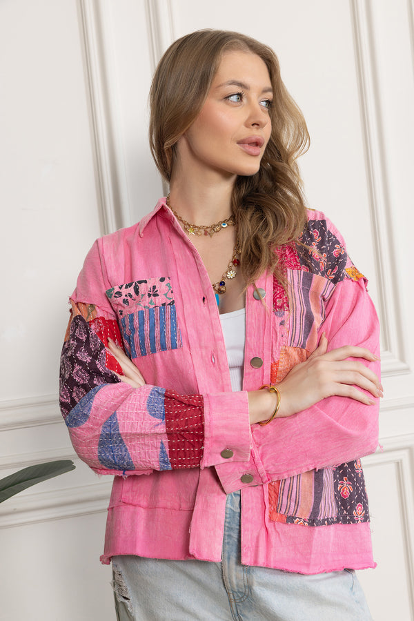 Wildberry Patchwork Shacket in Faded Pink - Myra USA