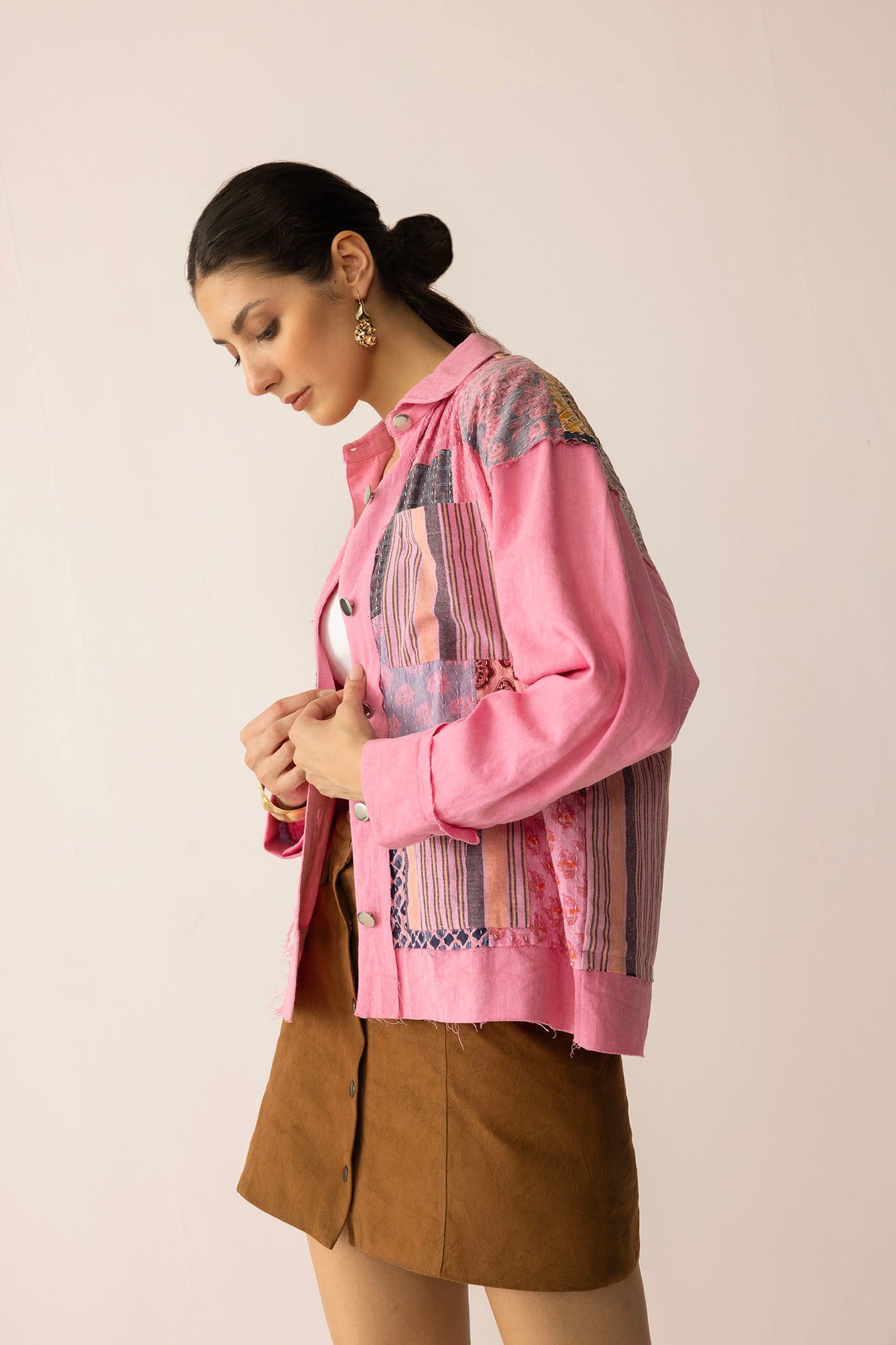 Wildberry Patchwork Shacket in Faded Pink