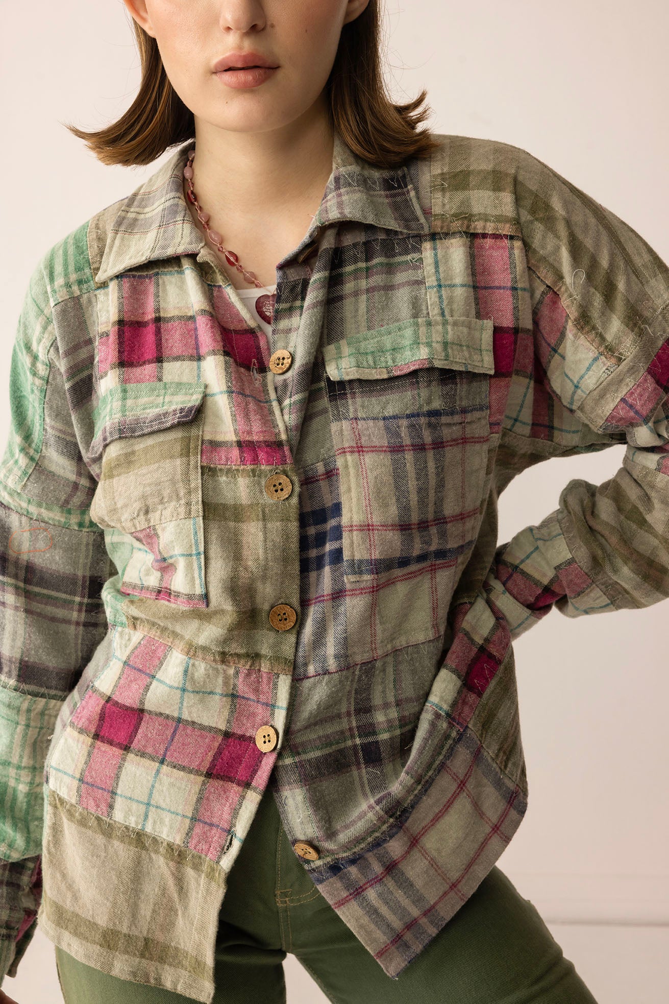 Boone Trail Stitch Shacket in Plaid Petal
