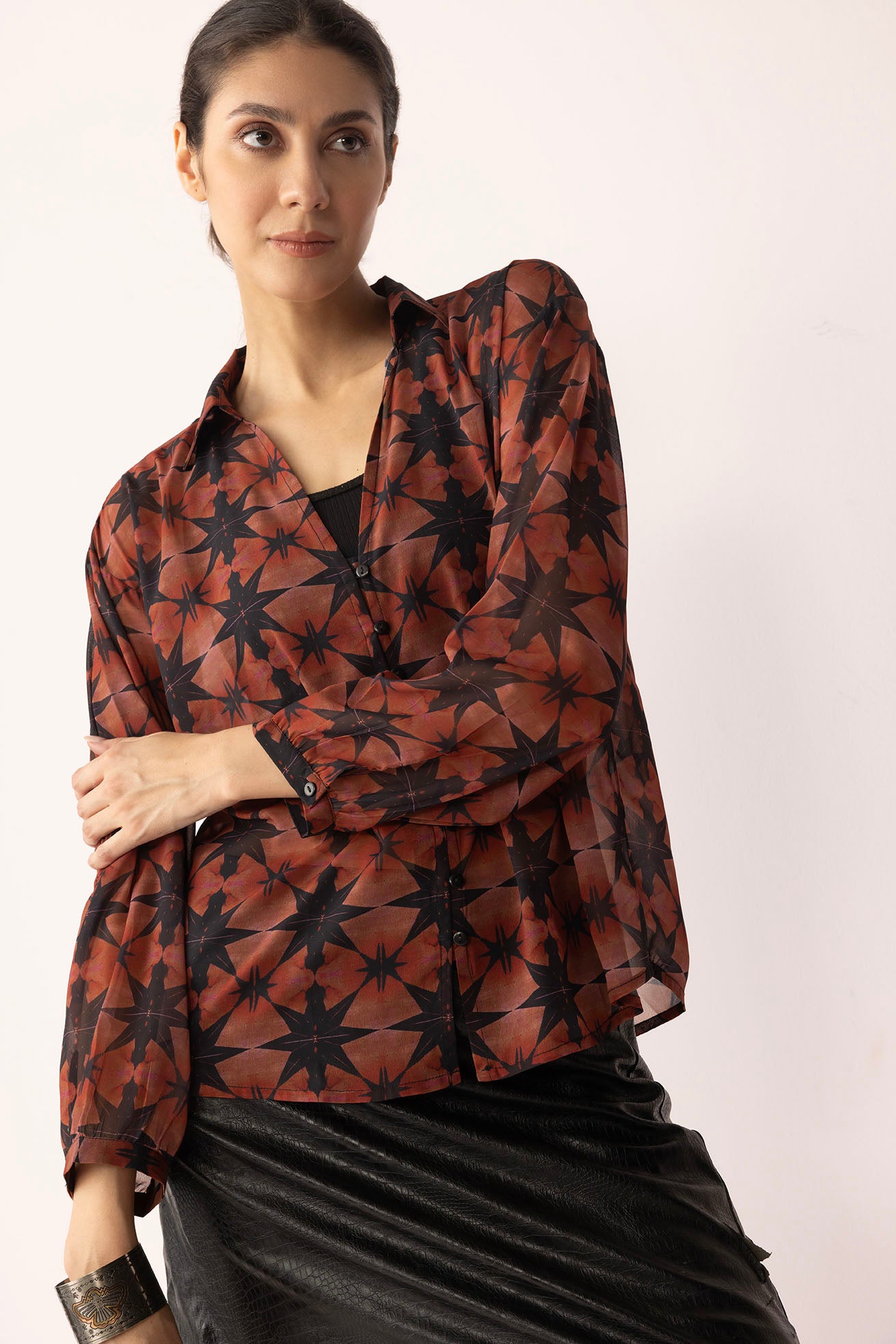 Astro Prairie Printed Top in Burnt Orange
