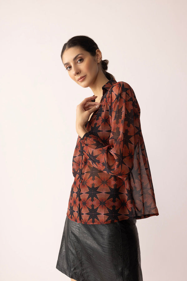 Astro Prairie Printed Top in Burnt Orange - Myra USA
