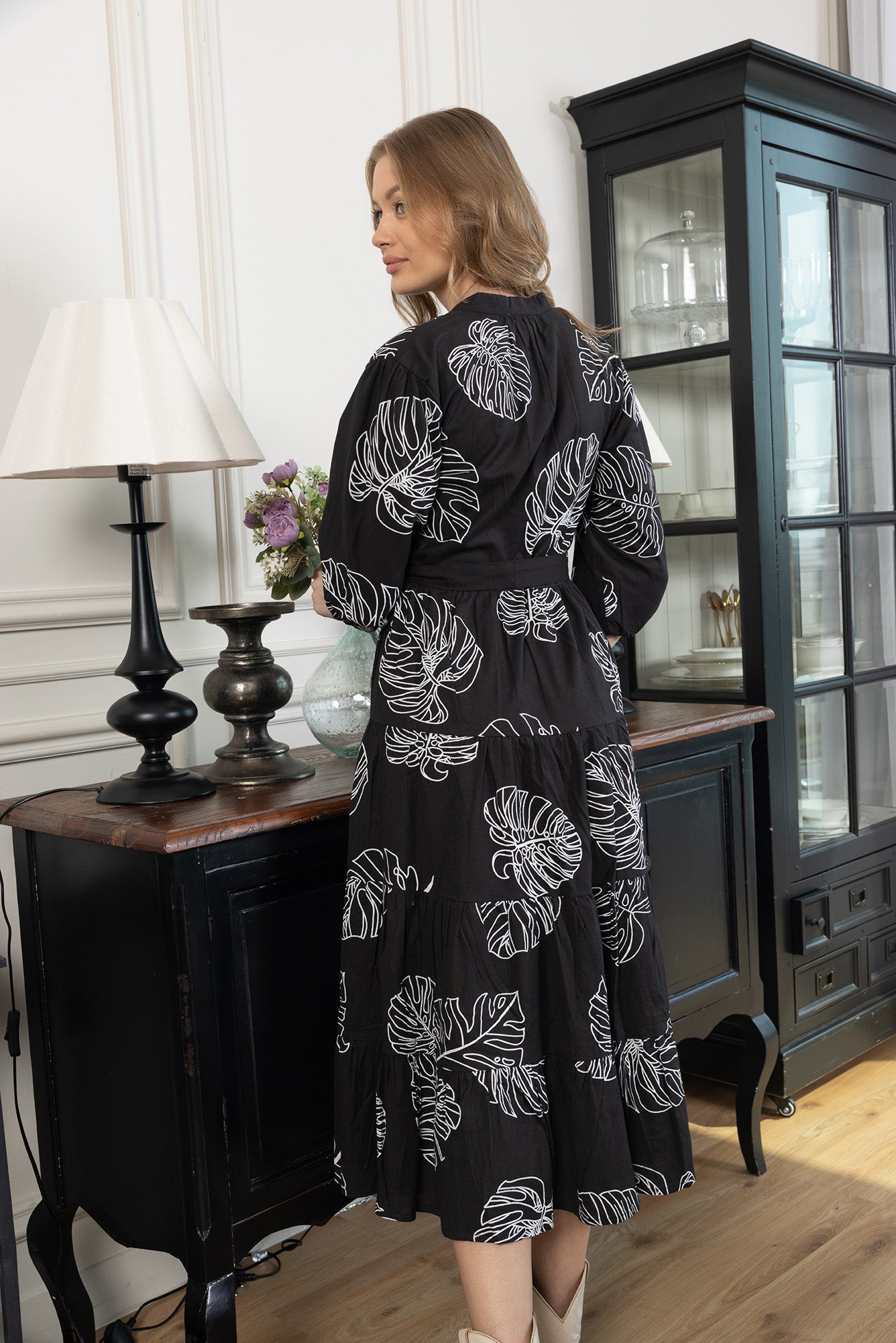 Botanica Moon Maxi Dress in Shadow Black - Myra USA