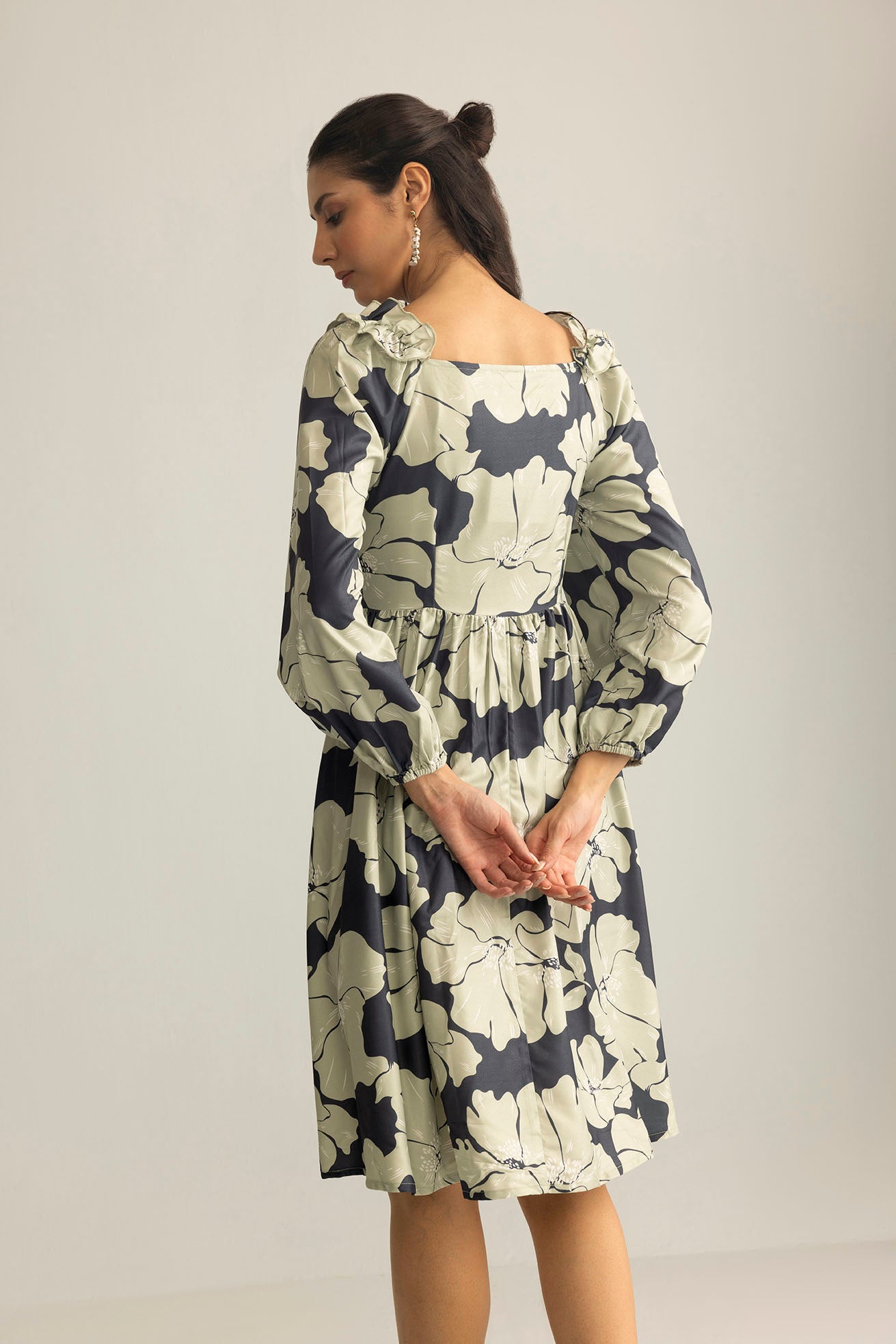 Wildmint Ruffle Smocking Dress in  Beige & Light Cream