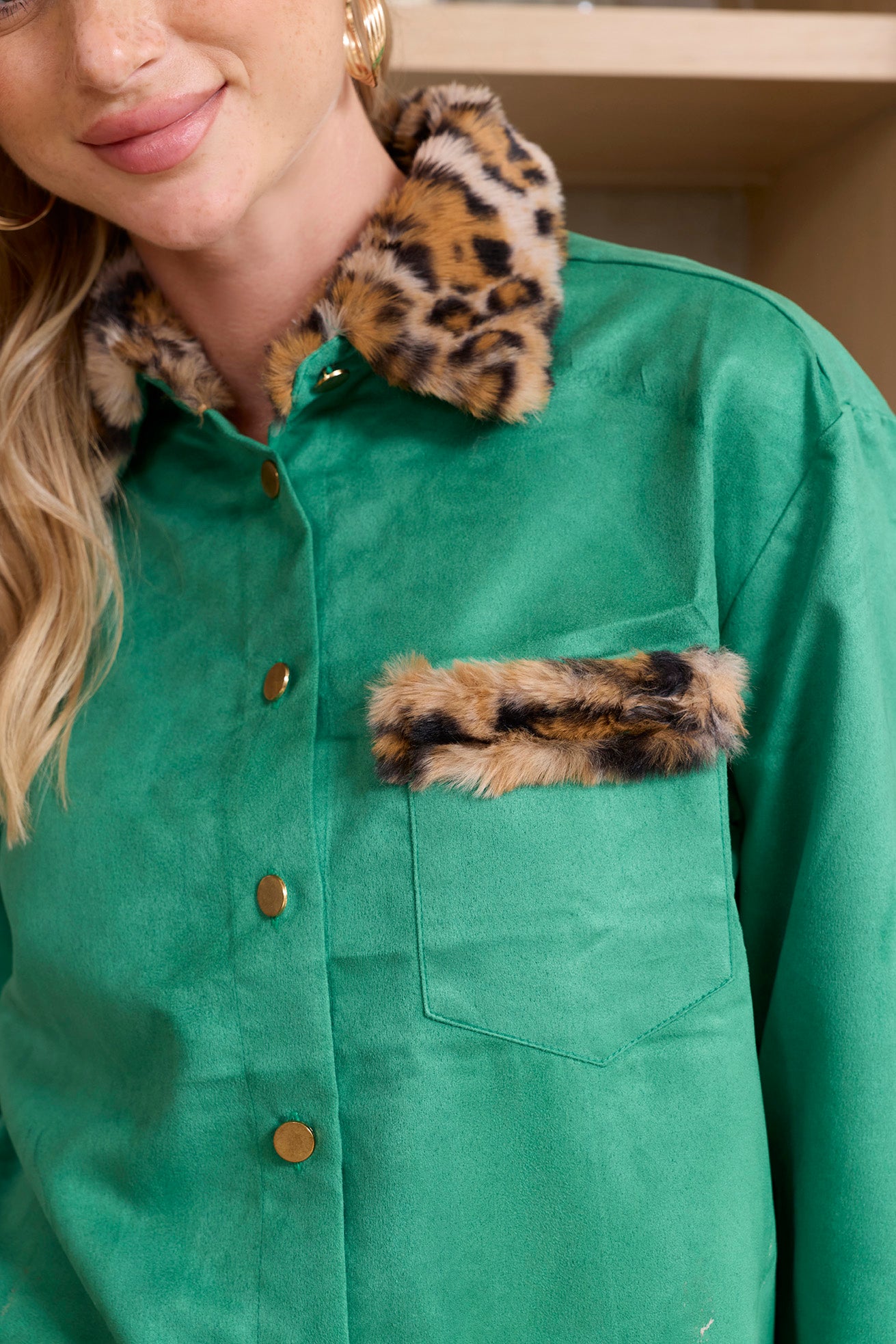 Sienna Rose Women's Shirt in Green with Fur. - Myra USA