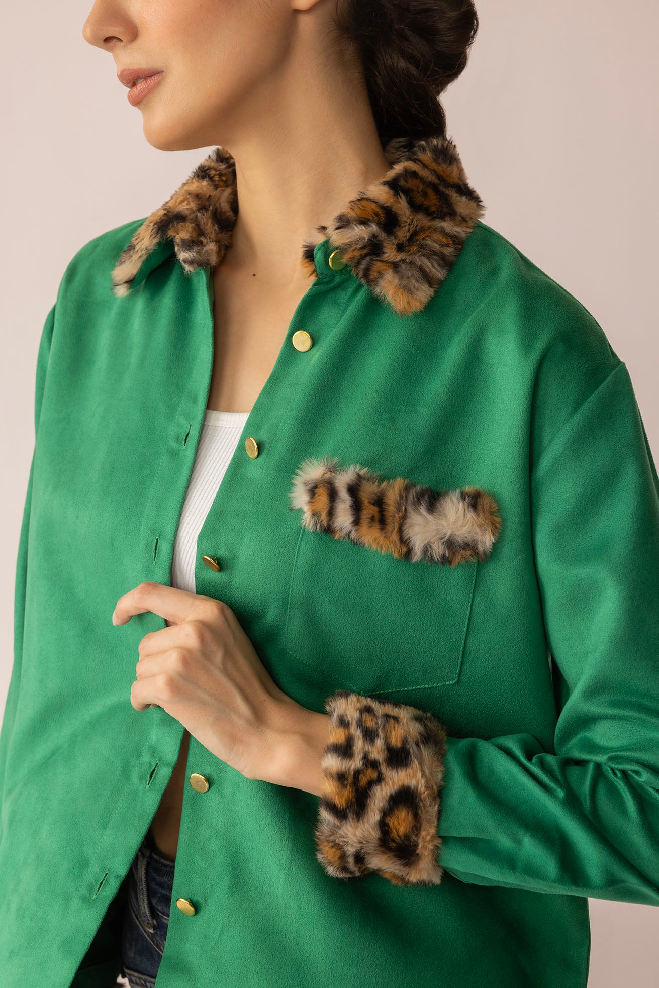 Sienna Rose Women's Shirt in Green with Fur. - Myra USA
