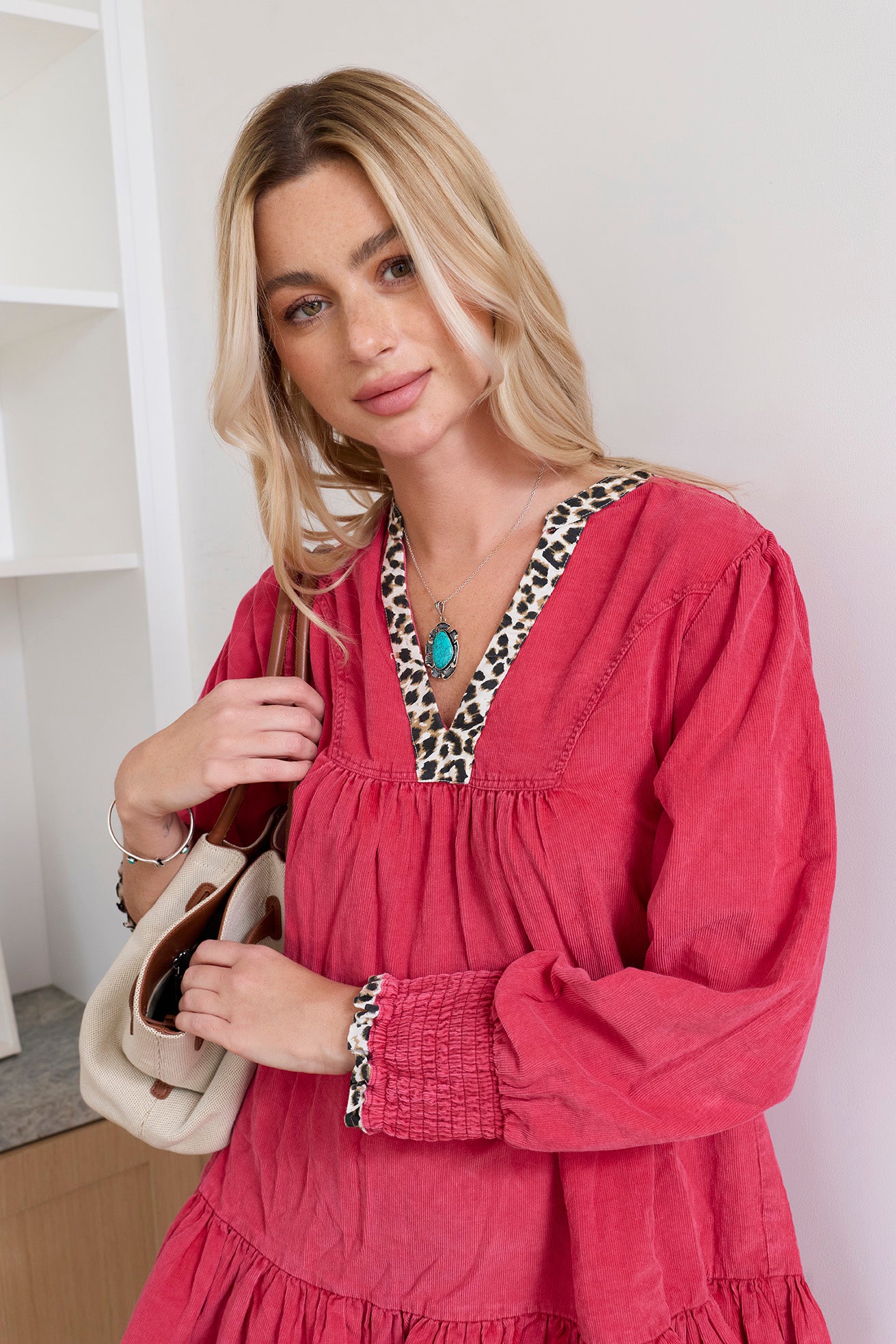 Pink Prowler Corduroy Dress in Panther Pink - Myra USA