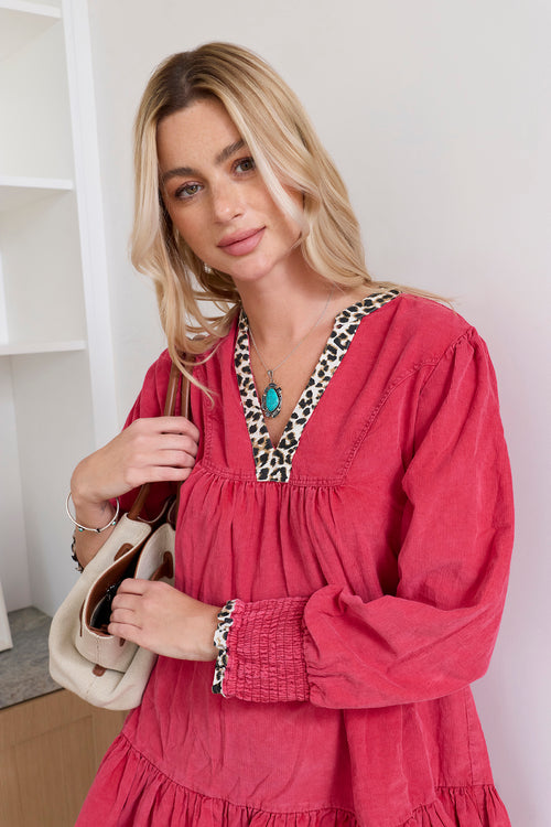 Pink Prowler Corduroy Dress in Panther Pink - Myra USA