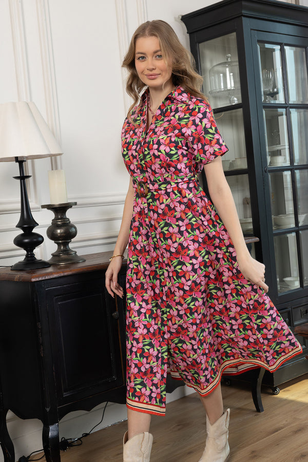 Hibiscus Rush Shirt Dress in Bloom Pink - Myra USA