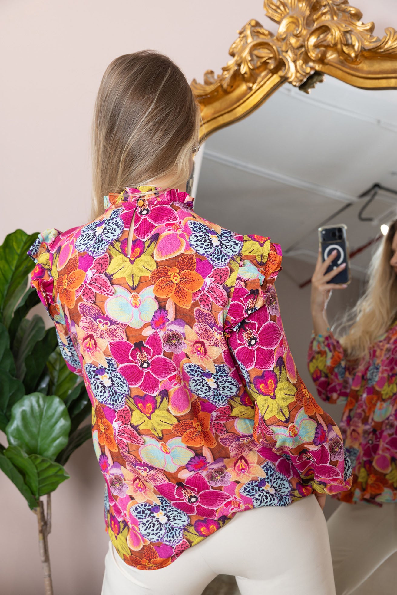 Chromaflora Highneck Top in Jungle Bloom - Myra USA