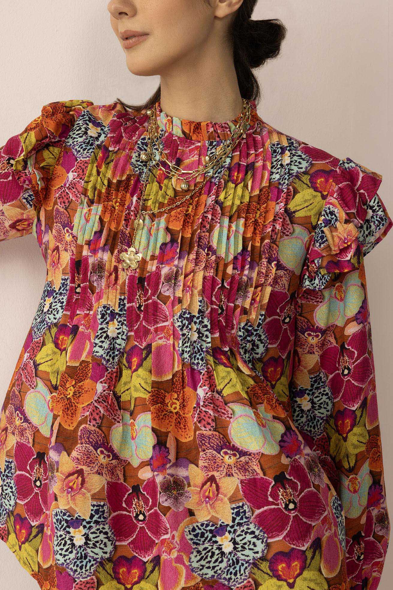 Chromaflora Highneck Top in Jungle Bloom - Myra USA