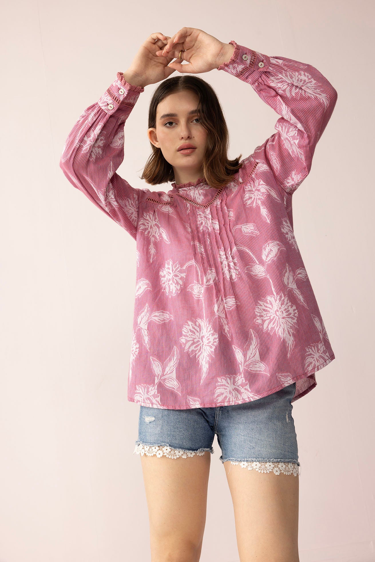 Victorian Bloom Blouse in Dusty Pink