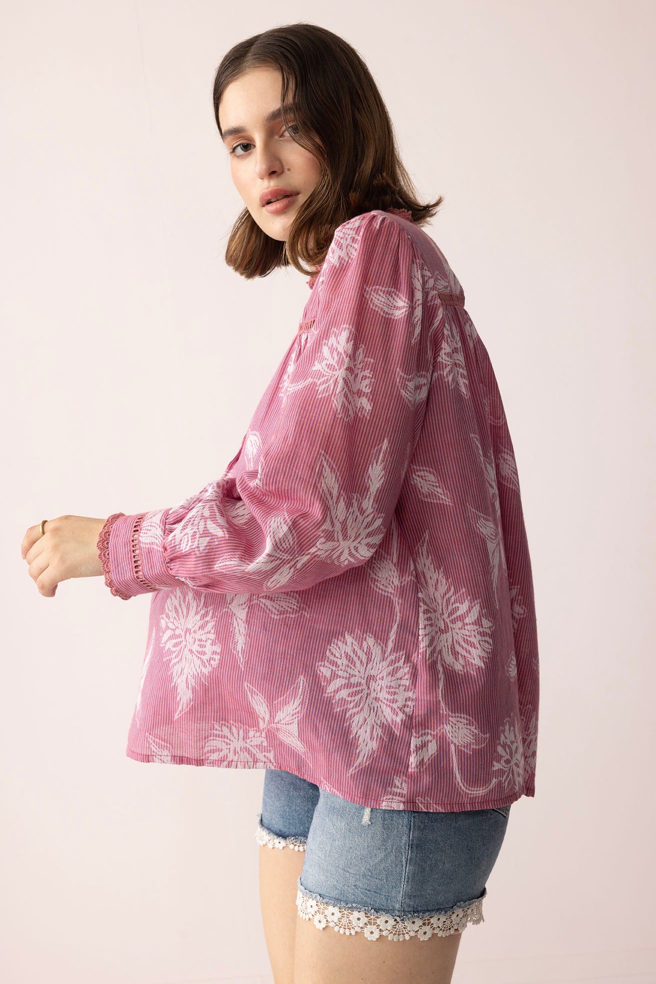 Victorian Bloom Blouse in Dusty Pink